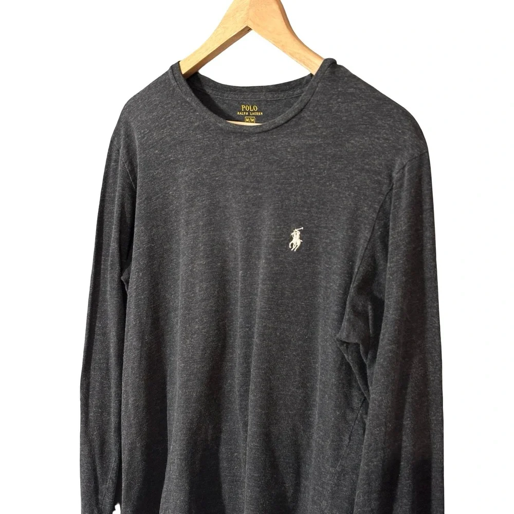Polo Ralph Lauren Mens Medium Gray Cotton Long Sleeve Pony Logo T-Shirt‎